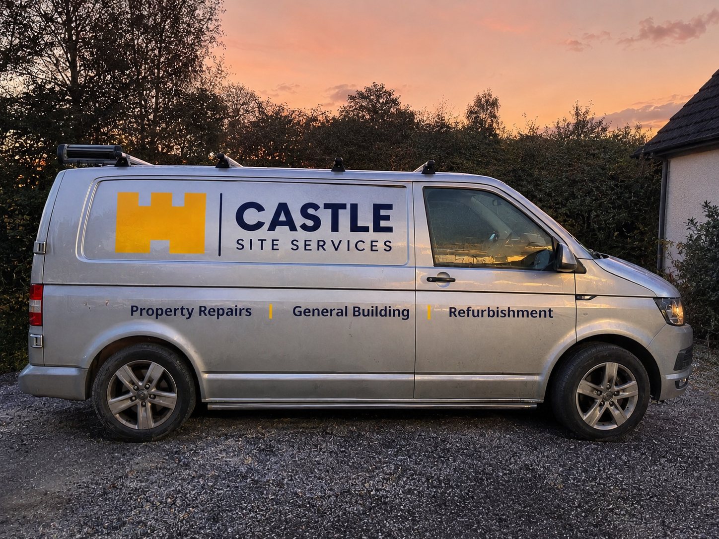 The Castle Site Services van in Launceston, Cornwall, an evening handyman for repairs, flat-pack building and maintenance